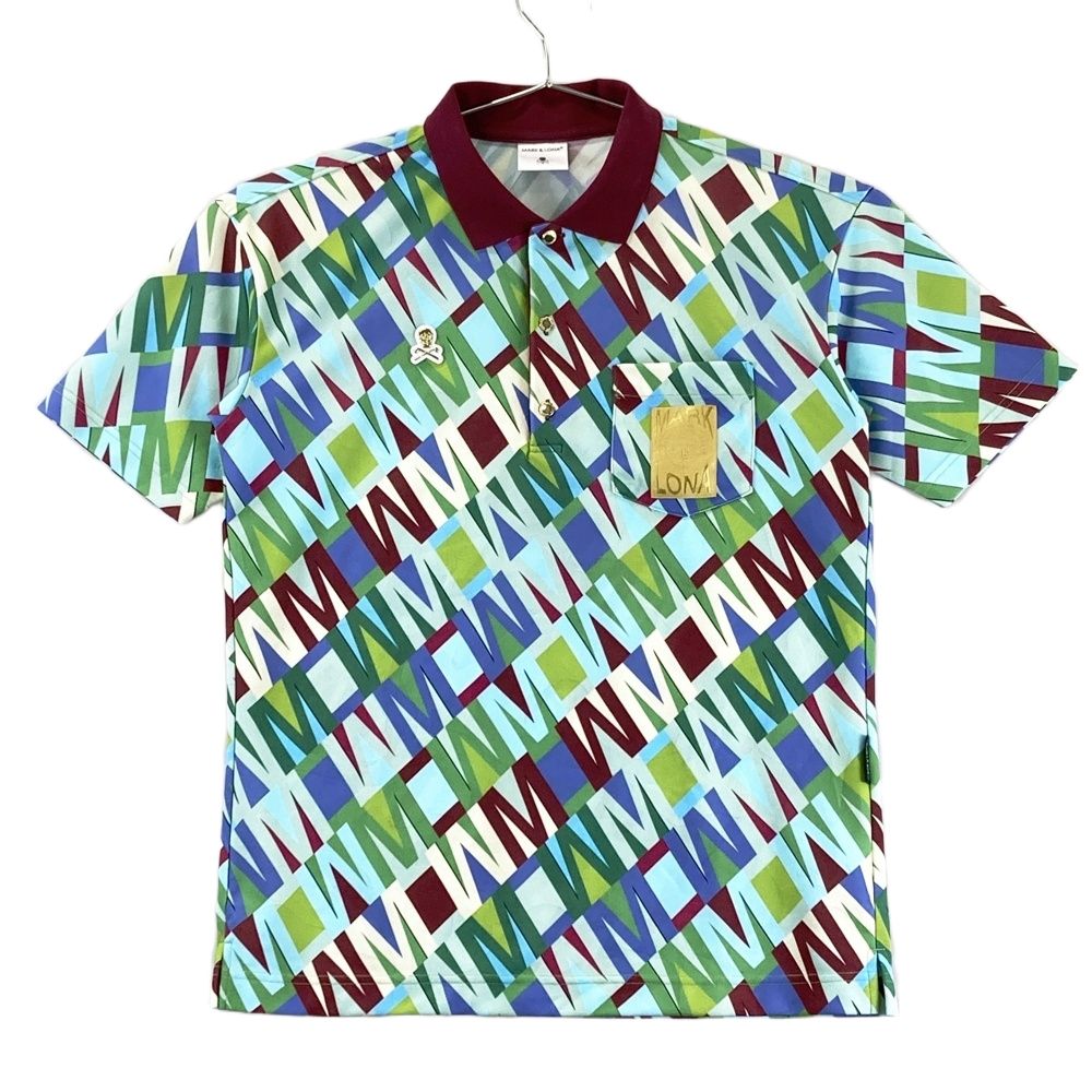 サイズ 46 MARK-LONA マークアンドロナ モデル 半袖ポロシャツ 総柄 グリーン系 ゴルフウェア メンズ ストスト