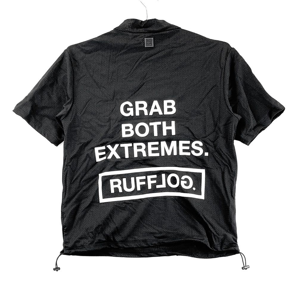 サイズ M RUFFLOG ラフロッグ 半袖モックネックTシャツ メッシュ ブラック系 ゴルフウェア メンズ ストスト