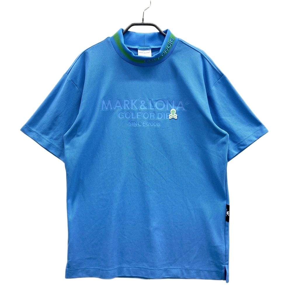サイズ 46 MARK LONA マークアンドロナ モデル モックネック 半袖Tシャツ スカル ブルー系 ゴルフウェア メンズ ストスト