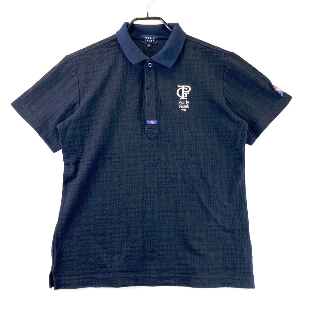サイズ 5 PEARLY GATES パーリーゲイツ モデル ニット 半袖ポロシャツ グレンチェック柄 ネイビー系 ゴルフウェア メンズ ストスト