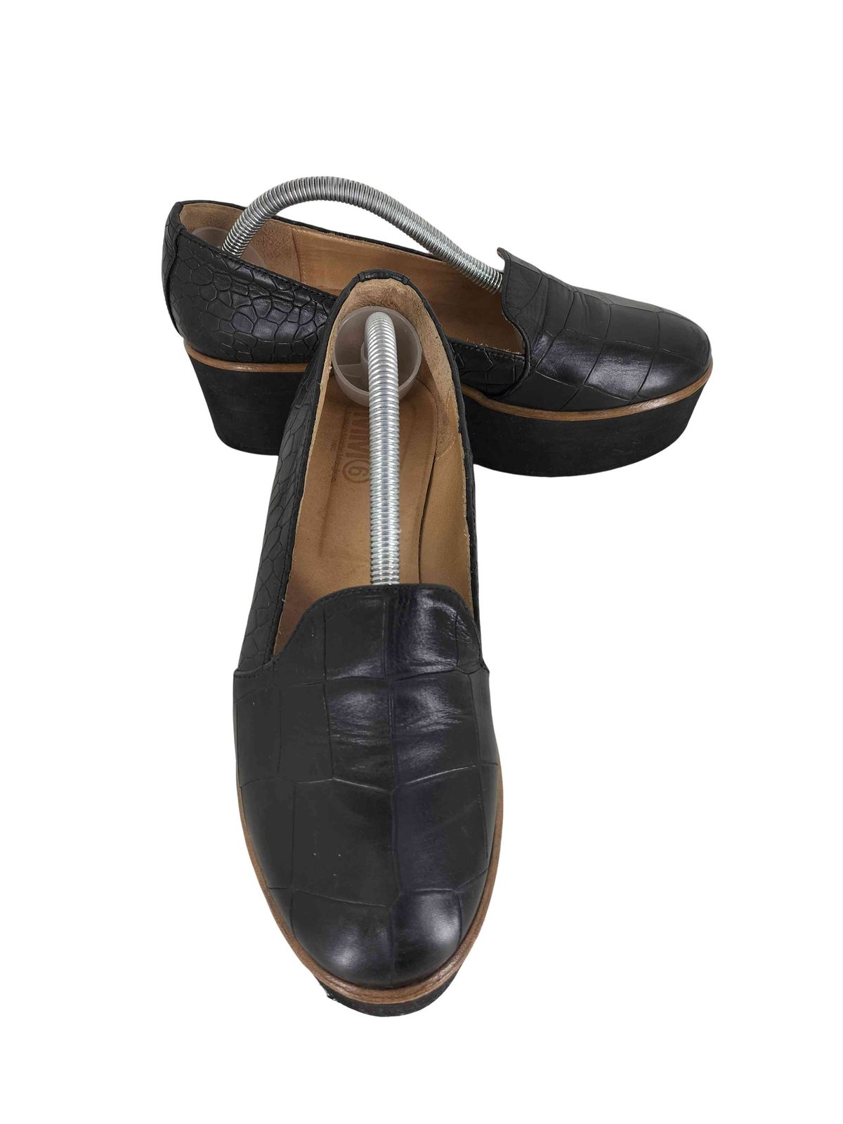 エムエムシックスメゾンマルタンマルジェラ MM 6 Maison Martin Margiela クロコ型押し レザー厚底ローファー レザープラットフォームシューズ レディース 38