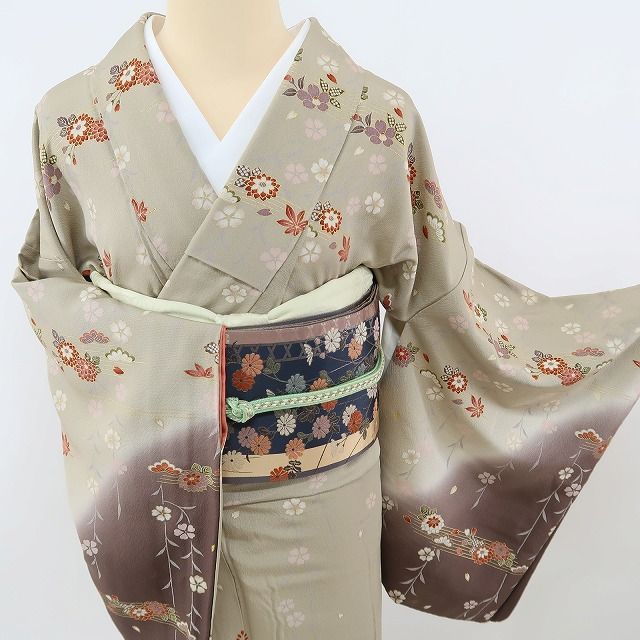 ✾まめ藤✾m382＊正絹 金駒刺繍 橘 桜 手縫い仕立て 訪問着 - メルカリ