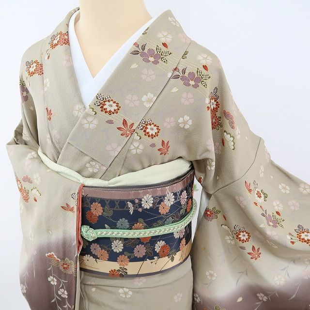 ✾まめ藤✾m382＊正絹 金駒刺繍 橘 桜 手縫い仕立て 訪問着 - メルカリ