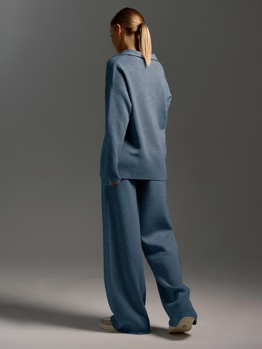 2 点セット プルオーバー - ワイドパンツ｜柔らかな素材 × ミニロゴ刺繍 カジュアル 大人の雰囲気コーデ