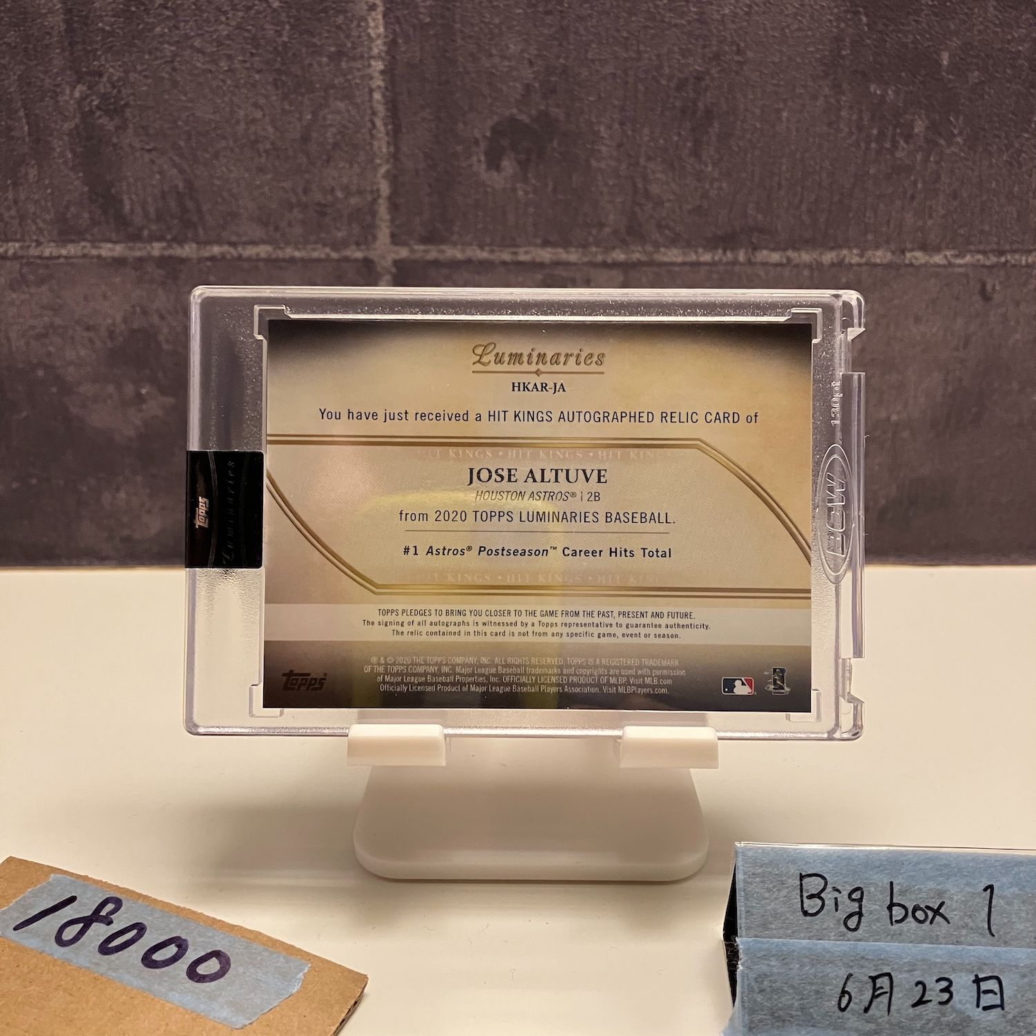 2020 Topps Jose Altuve 02 15 直筆サインカード Houston Astros Luminaries Hit Kings Game- ジャージ カード