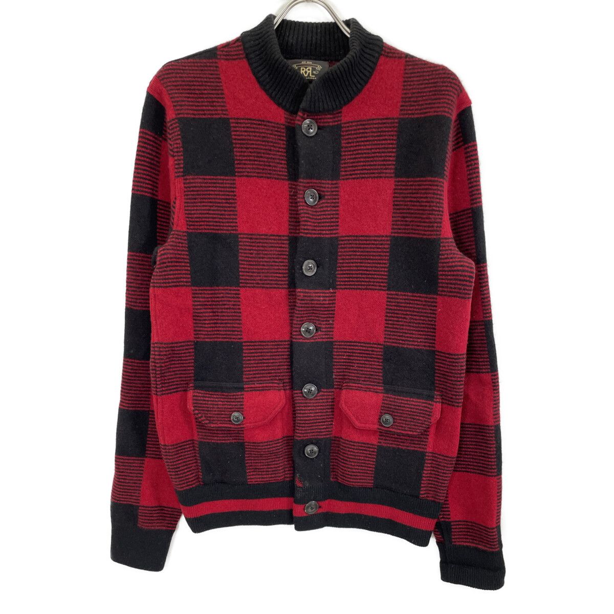RRL ダブルアールエル ﾚｯﾄﾞ×ﾌﾞﾗｯｸ ﾊﾞｯﾌｧﾛｰﾁｪｯｸ ｳｰﾙ ｶｰﾃﾞｨｶﾞﾝ M RRL