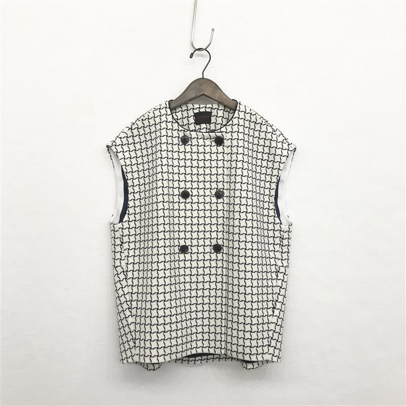 トゥモローランド ネイビーハウンドトゥース コクーン ジレ ベスト ネイビー×ホワイト 36 14-07-41-07103