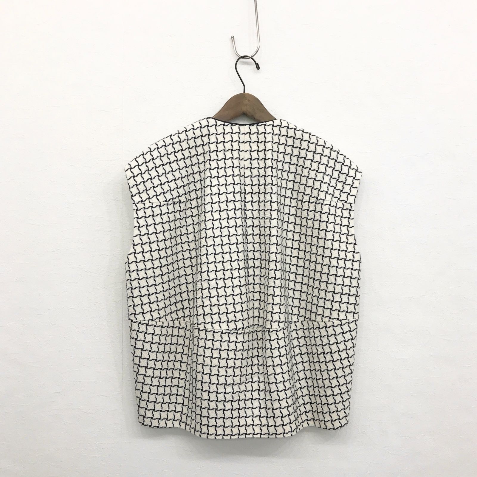 トゥモローランド ネイビーハウンドトゥース コクーン ジレ ベスト ネイビー×ホワイト 36 14-07-41-07103