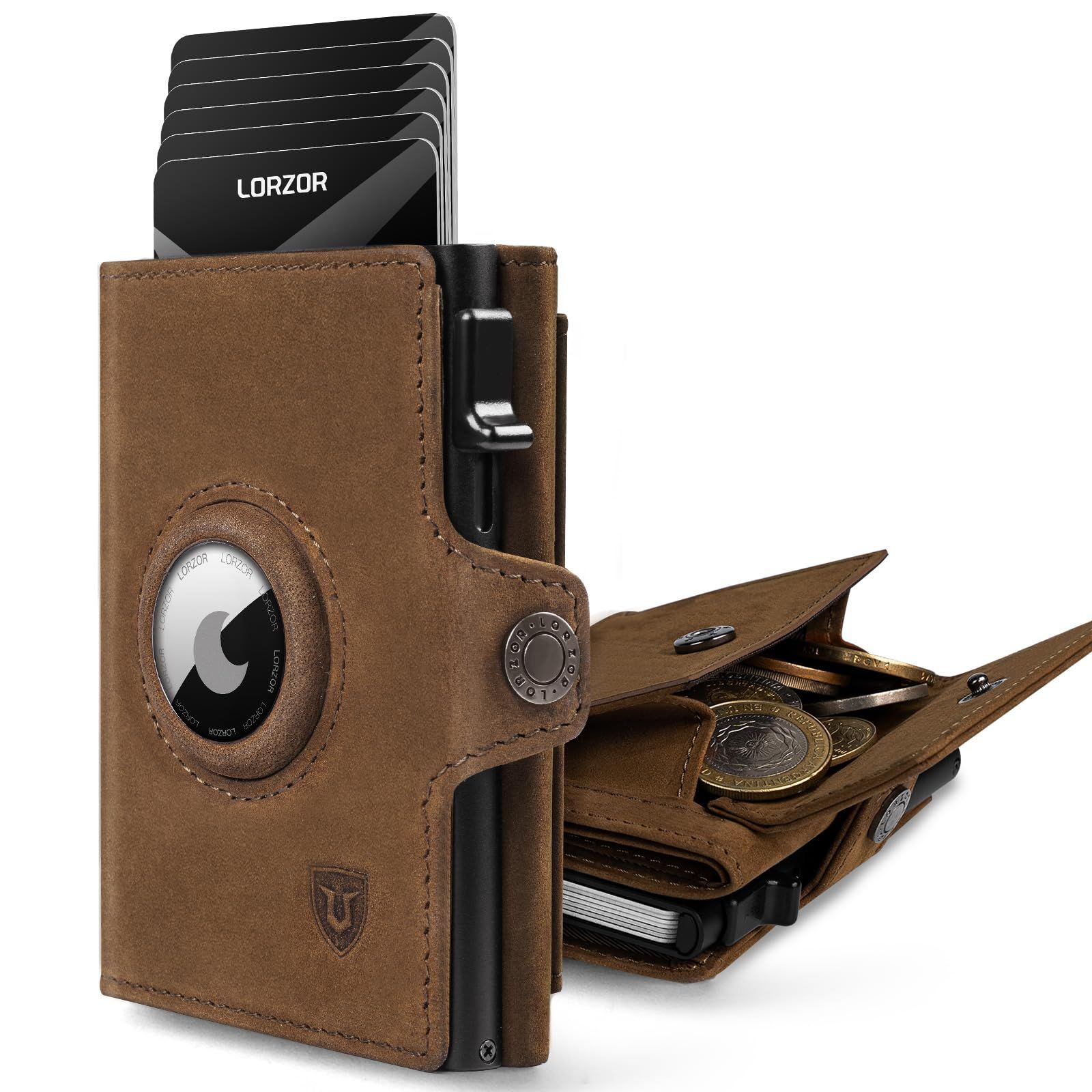 AirTag カードケース エアタグ 財布 ミニ財布 スマートウォレット 小銭入れ カードウォレット クレジットカードケース メンズ スキミング LORZOR] AirTag カードケース エアタグ財布 本革 小銭入れ スマート