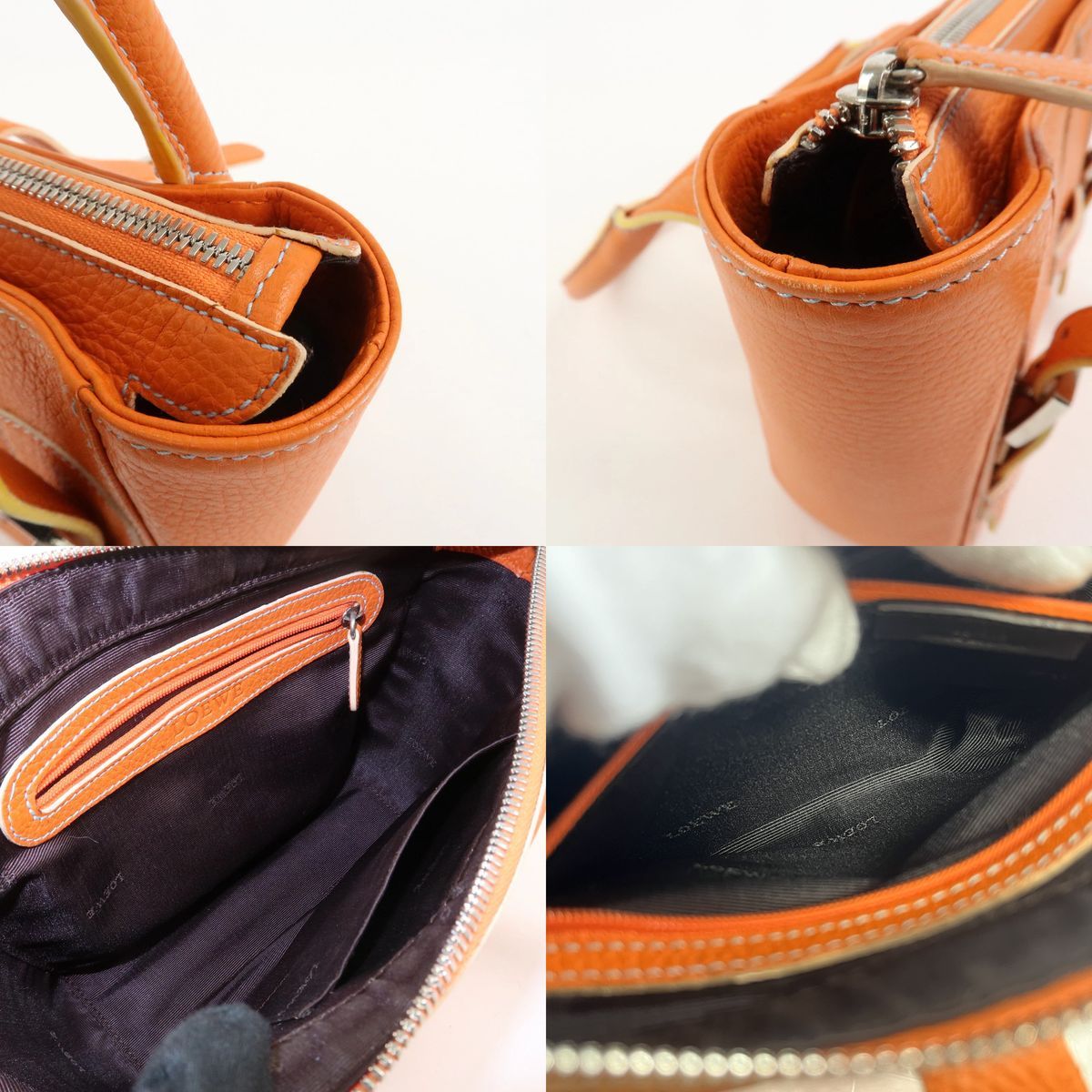 美品】LOEWE アナグラム パンチング レザー トートバッグ オレンジ 極 