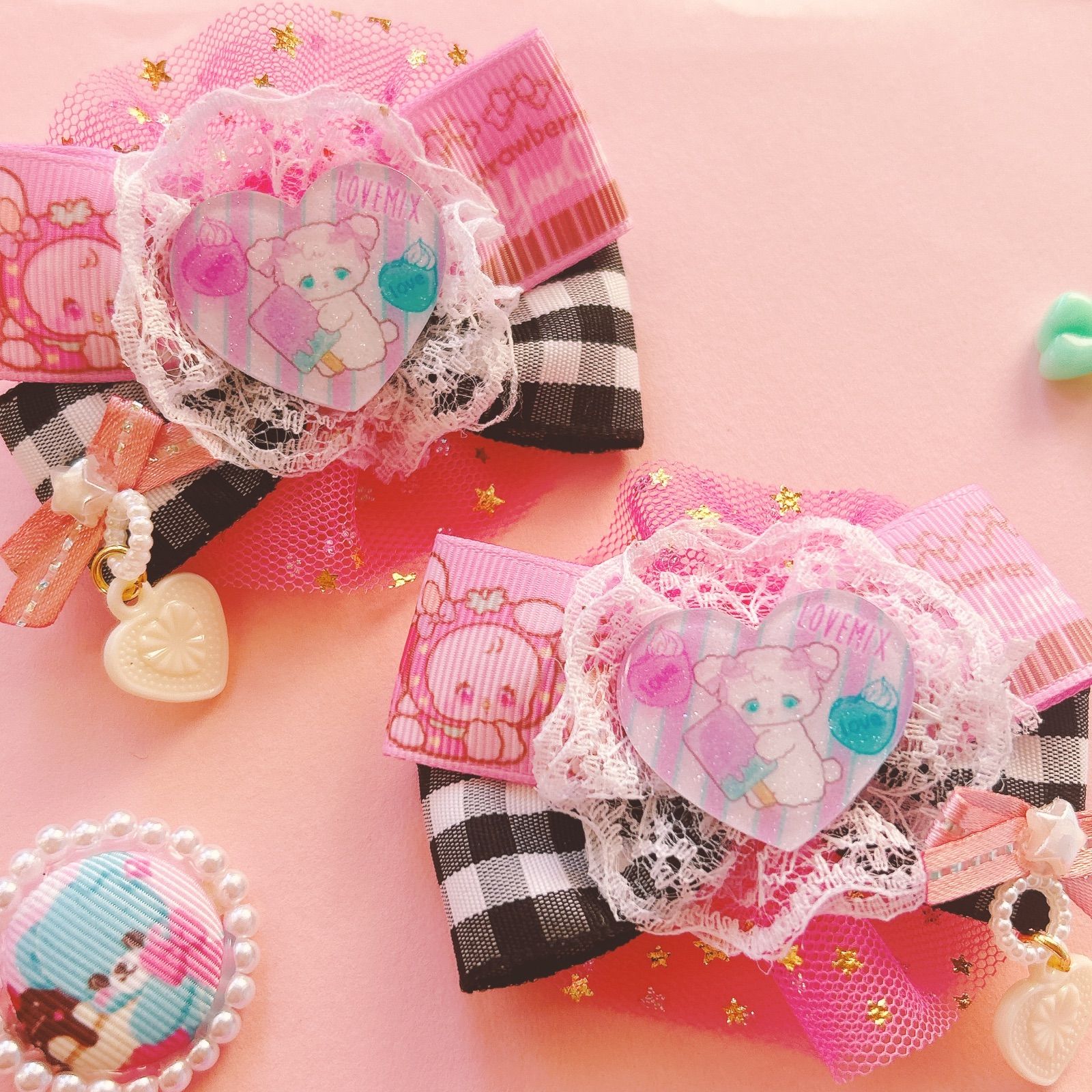 ピンクピンク3種類セットリボン】◇ハンドメイドリボン//キッズリボン