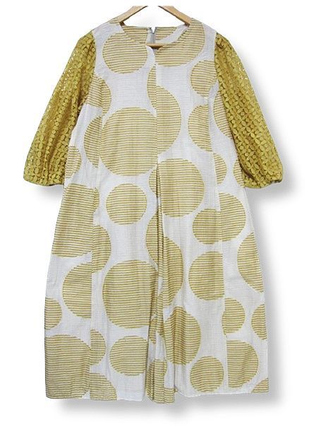 センソユニコ t b ティービー レース刺繍袖 長袖ワンピース マキシ丈 昭和レトロ柄 水玉 ライトベージュ オレンジ Mサイズ38 春夏秋用 管理番号 251216 503 990