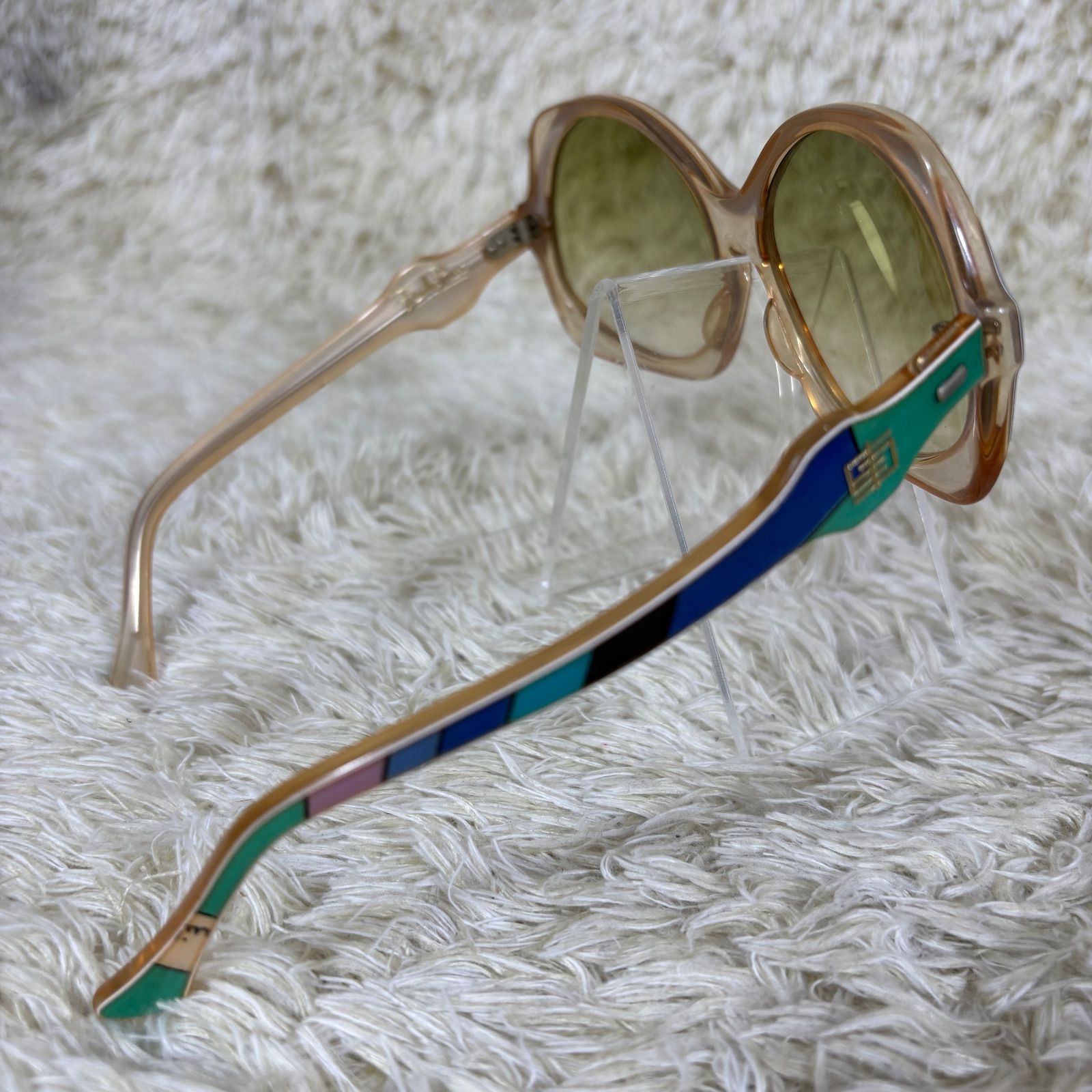 エミリオプッチ サングラス ヴィンテージ ヴィヴァラ ブルー パープル ロゴ 刻印 Emilio Pucci Vintage Vivara Oval butterfly Sunglasses Blue Purple Logo Engraved