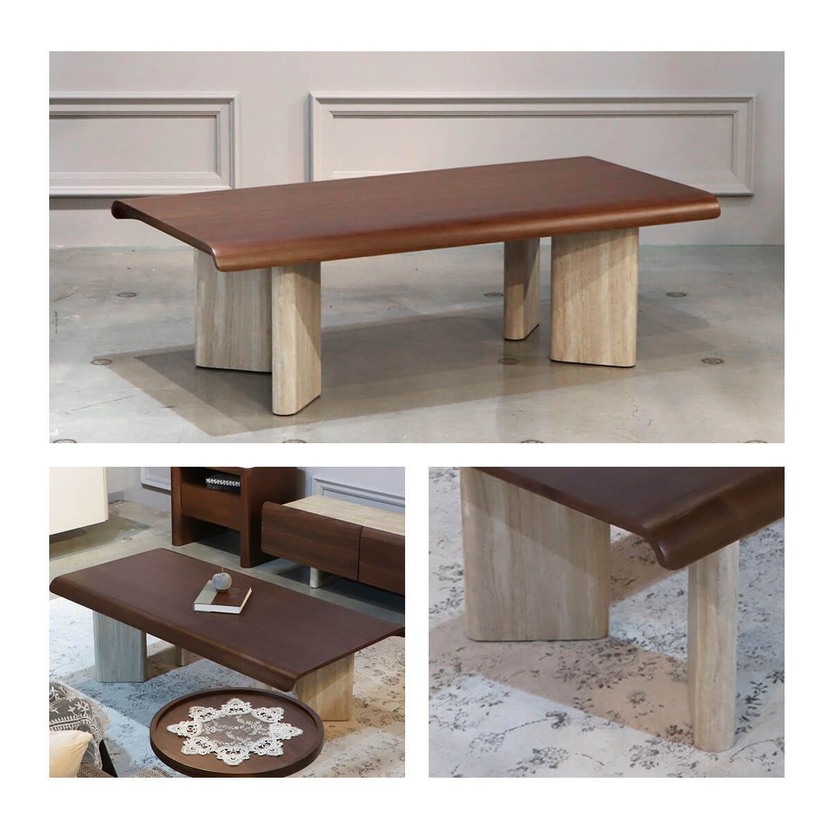 リビングテーブル 幅120 cm 木製 ウォールナット 突板 mdf 曲線 エッジ デザイン 奥行60 高さ35 才 4 センターテーブル ローテーブル 机 テーブル 家具 インテリア