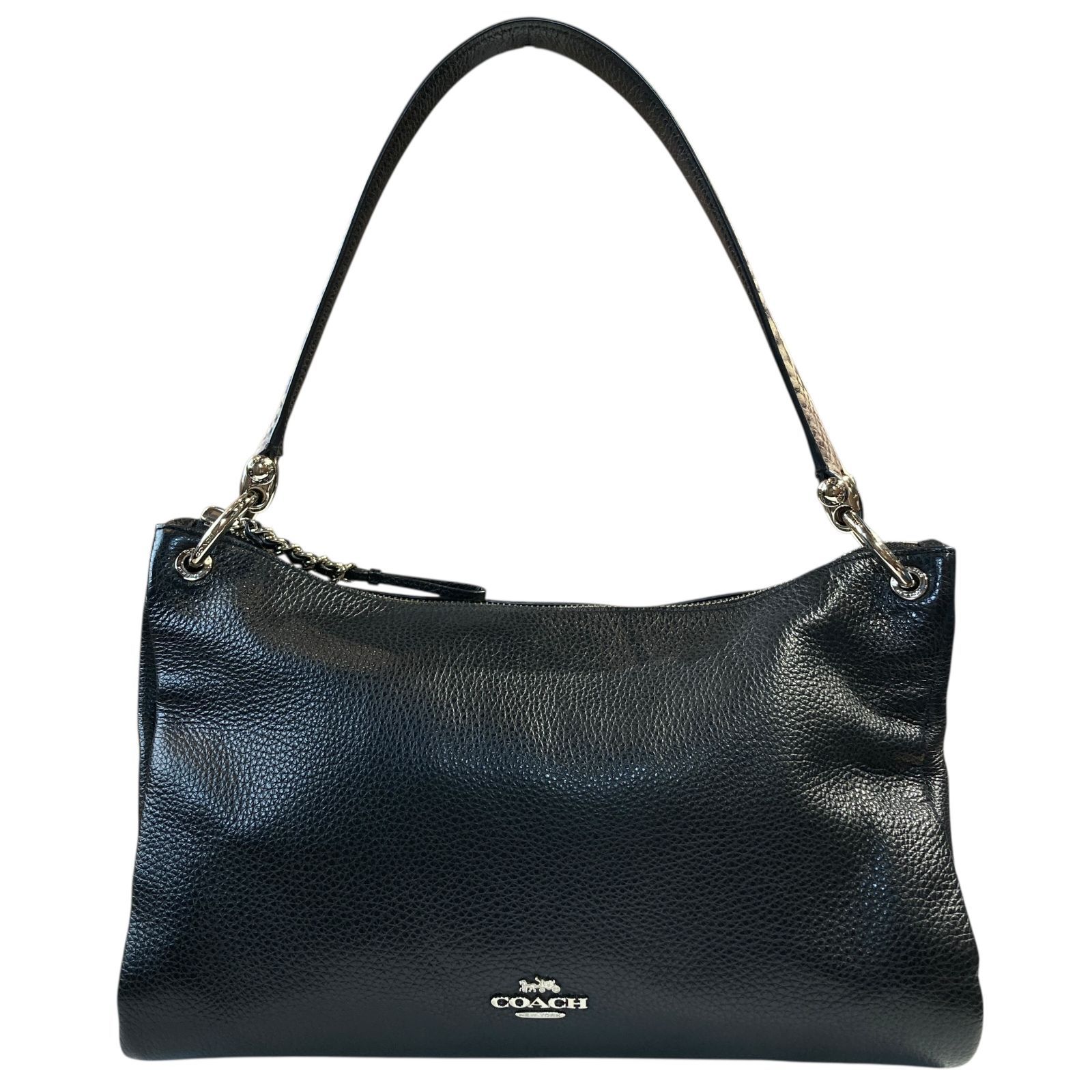 COACH コーチ ヘビ柄アクセント ブラック ペブルレザー 2WAY ワン 