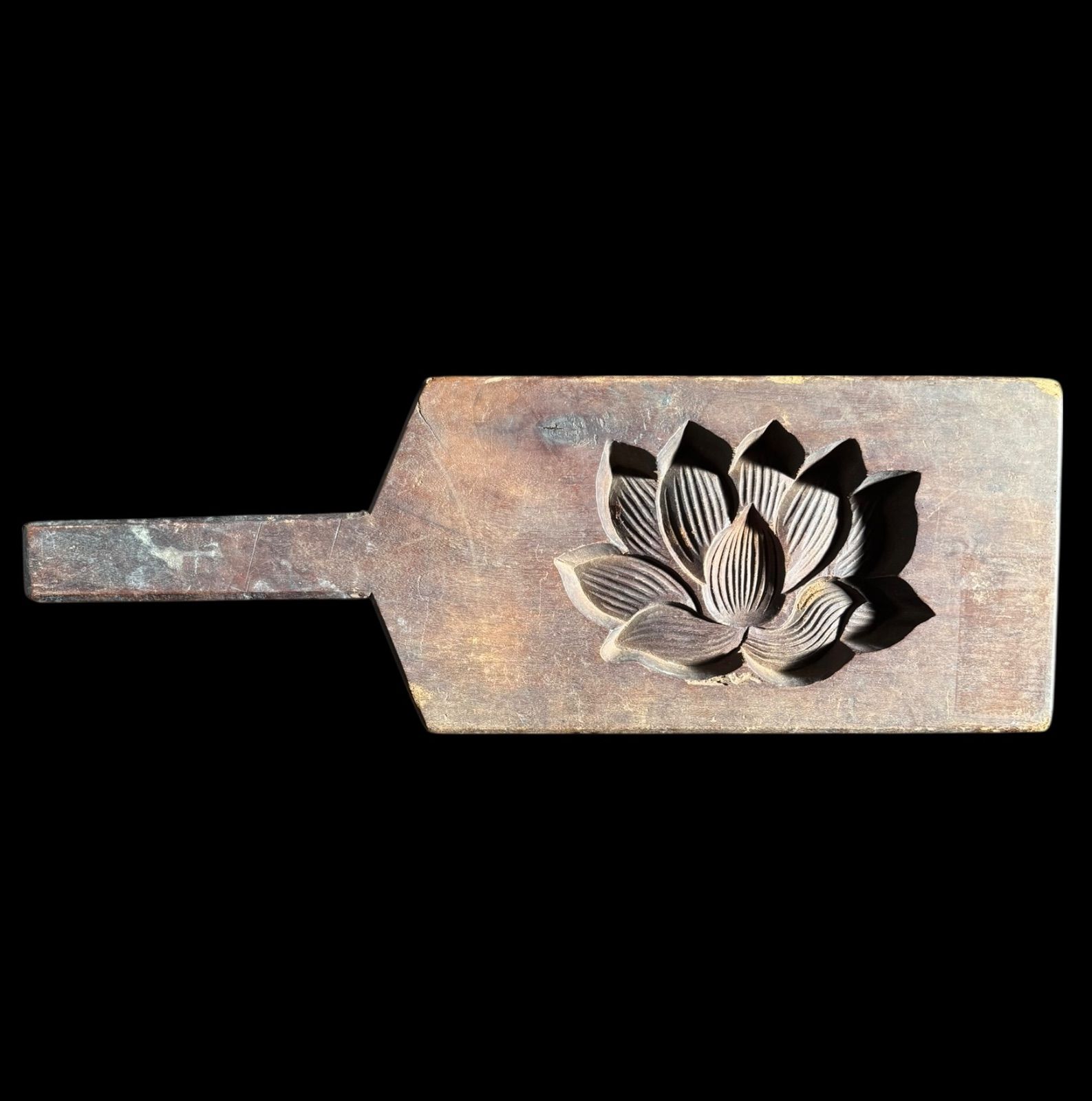 菓子型 蓮 和柄 持ち手付き 木型 昭和 落雁 木枠 和菓子 型 お菓子