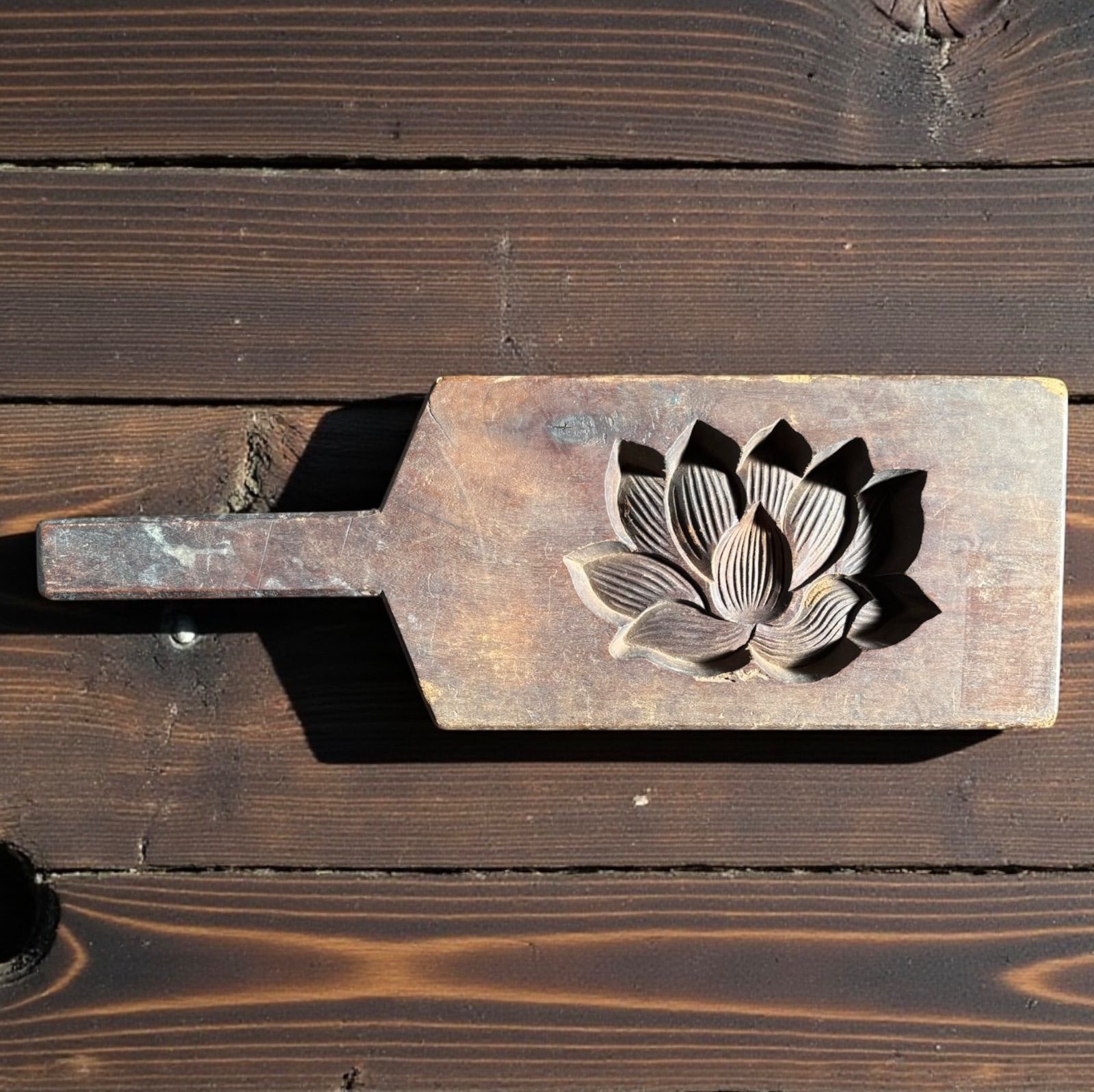 菓子型 蓮 和柄 持ち手付き 木型 昭和 落雁 木枠 和菓子 型 お菓子