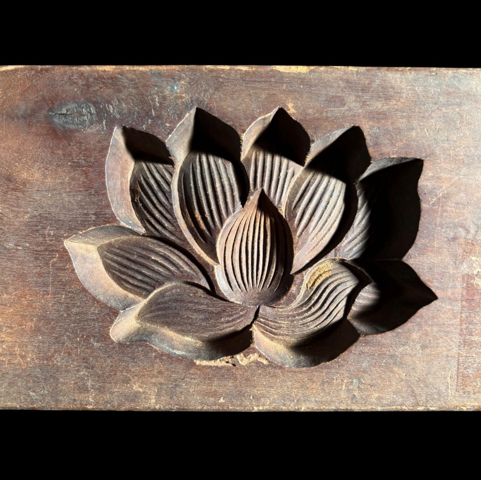 菓子型 蓮 和柄 持ち手付き 木型 昭和 落雁 木枠 和菓子 型 お菓子