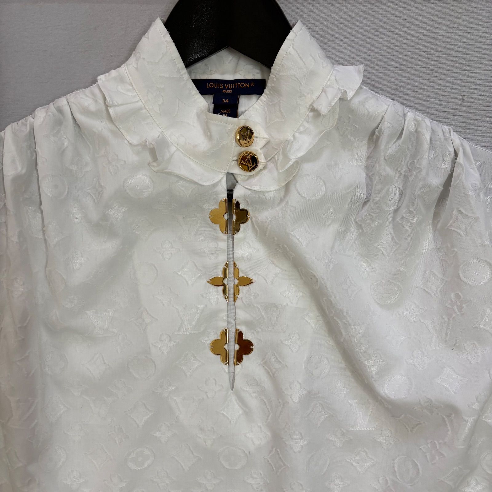 LOUIS VUITTON ルイヴィトン 19 AW モノグラム フリル ブラウス トップス ホワイト レディース RW 192 WW サイズ34