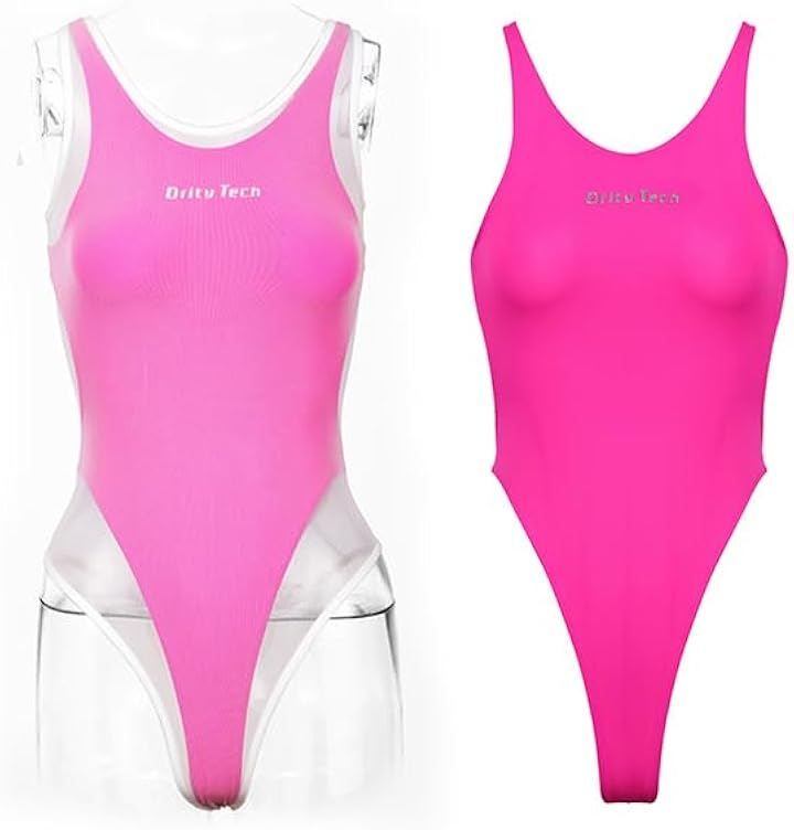 Litany シースルーメッシュワンピース水着 競泳水着 レオタード セクシー コスプレ コスチューム ピンクx白メッシュ S