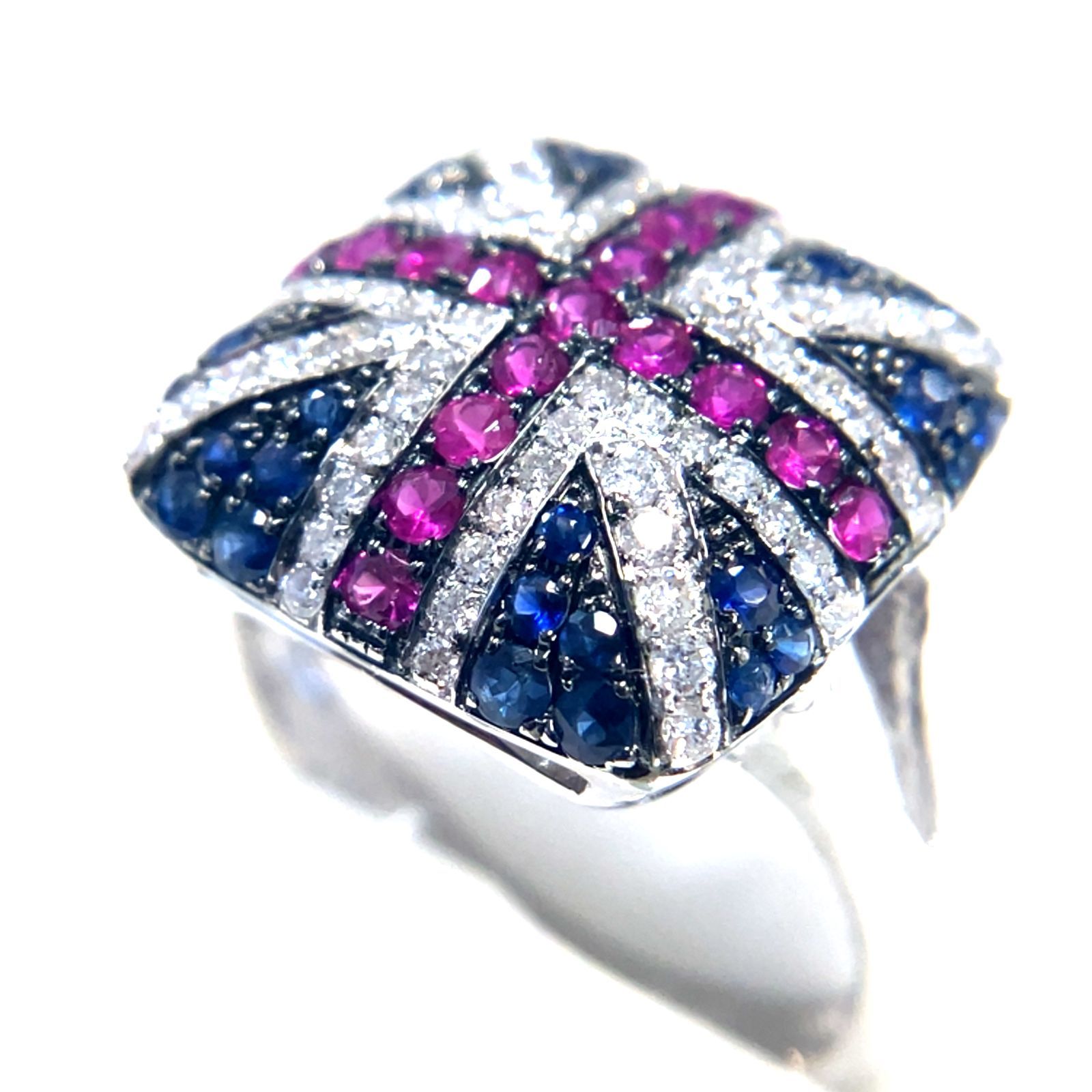 ルビー サファイヤ リング ホワイトゴールド K 18 WG