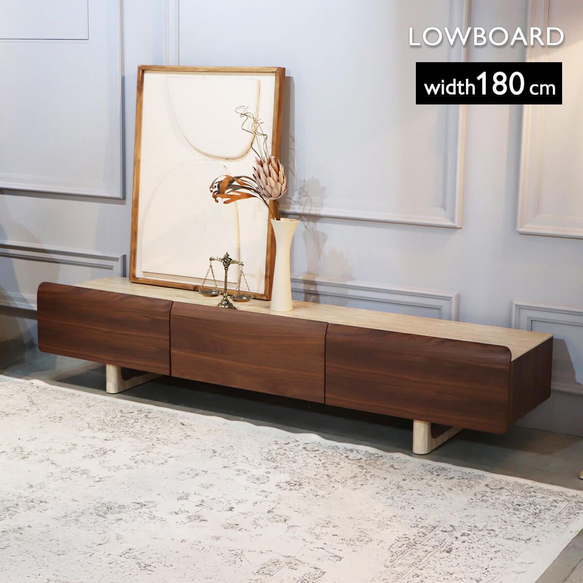 リビングボード ローボード 180 cm セラミック ウォールナット pu塗装 大理石柄 突板 スライドレール 曲線 ライン 幅179 才 11