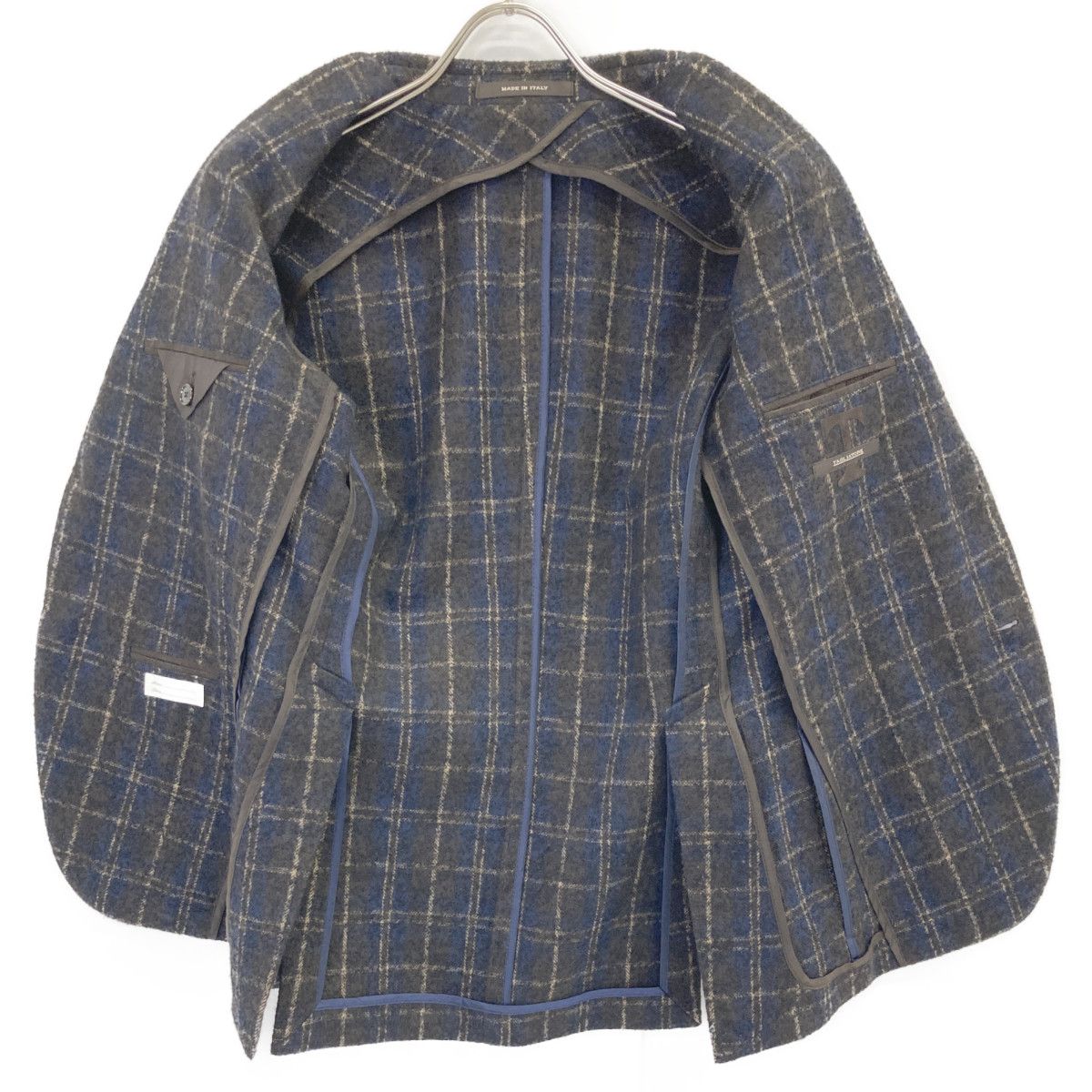 TAGLIATORE タリアトーレ ﾌﾞﾗｳﾝ×ﾈｲﾋﾞｰ ﾁｪｯｸ柄 ｳｰﾙ ﾑｼﾞｪｯﾛ 2Bｼﾞｬｹｯﾄ 42