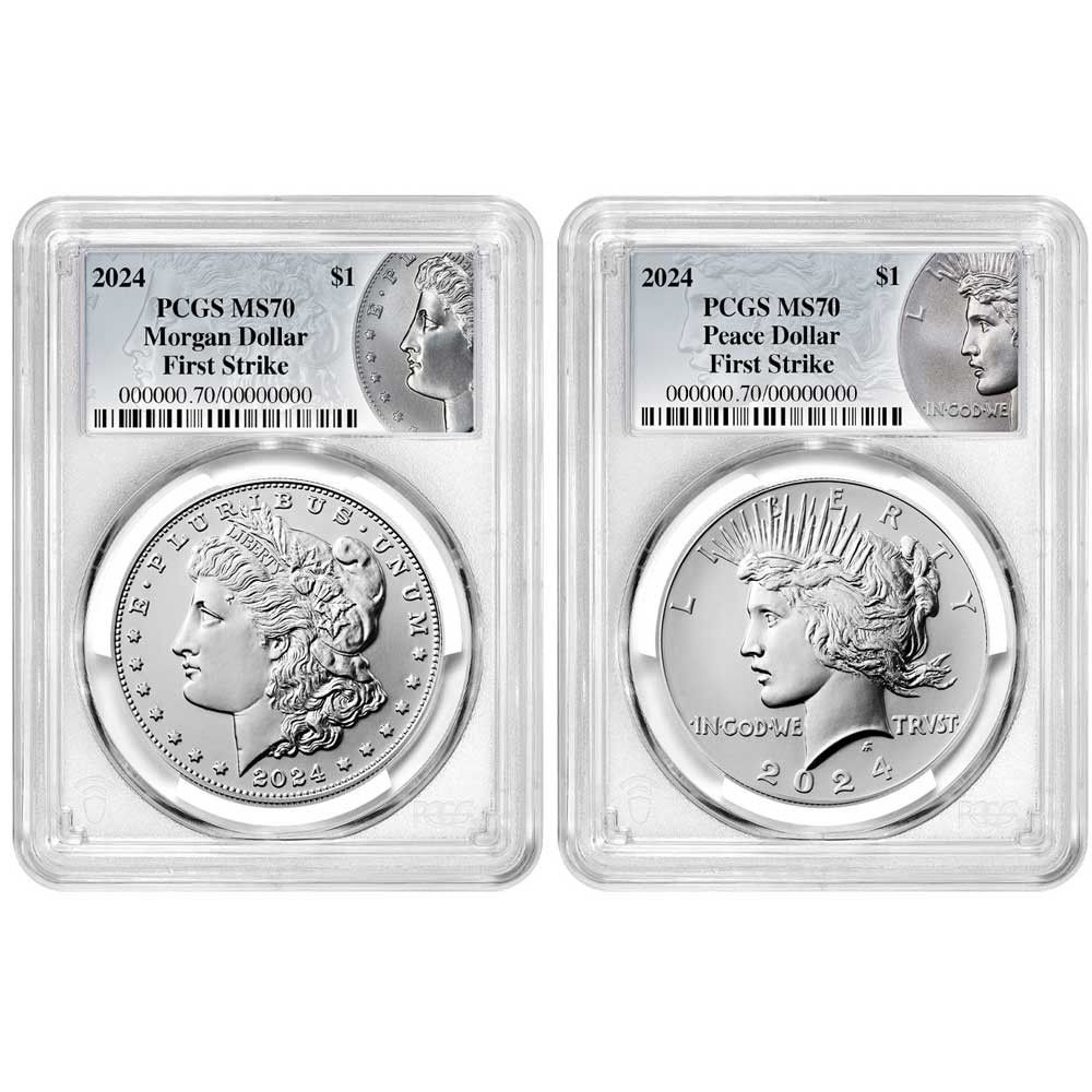 2点セット - 2024年 1ドル モルガン＆ピース シルバーダラー PCGS MS70