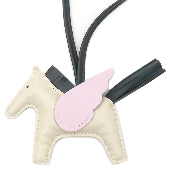 エルメス HERMES バッグチャーム ロデオPM ペガサス ラムスキン アニューミロ クレ×ヴェールシプレ×モーヴペール オフホワイト 緑 ピンク U刻印 製 箱