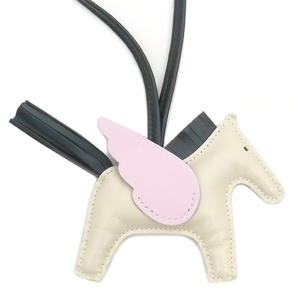 エルメス HERMES バッグチャーム ロデオPM ペガサス ラムスキン アニューミロ クレ×ヴェールシプレ×モーヴペール オフホワイト 緑 ピンク U刻印 製 箱