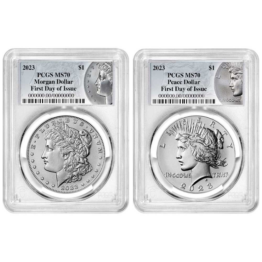 2枚セット - 2023年 1ドル モルガン＆ピース シルバーダラー PCGS MS70