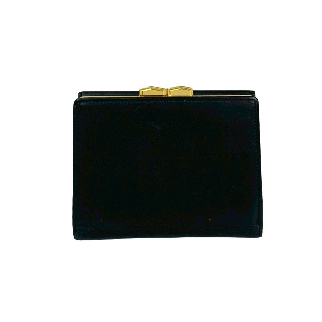 き YVES SAINT LAURENT イヴサンローラン ヴィンテージ YSL ロゴ 金具 レザー 本革 がま口 三つ折り 財布 ブラック 29682