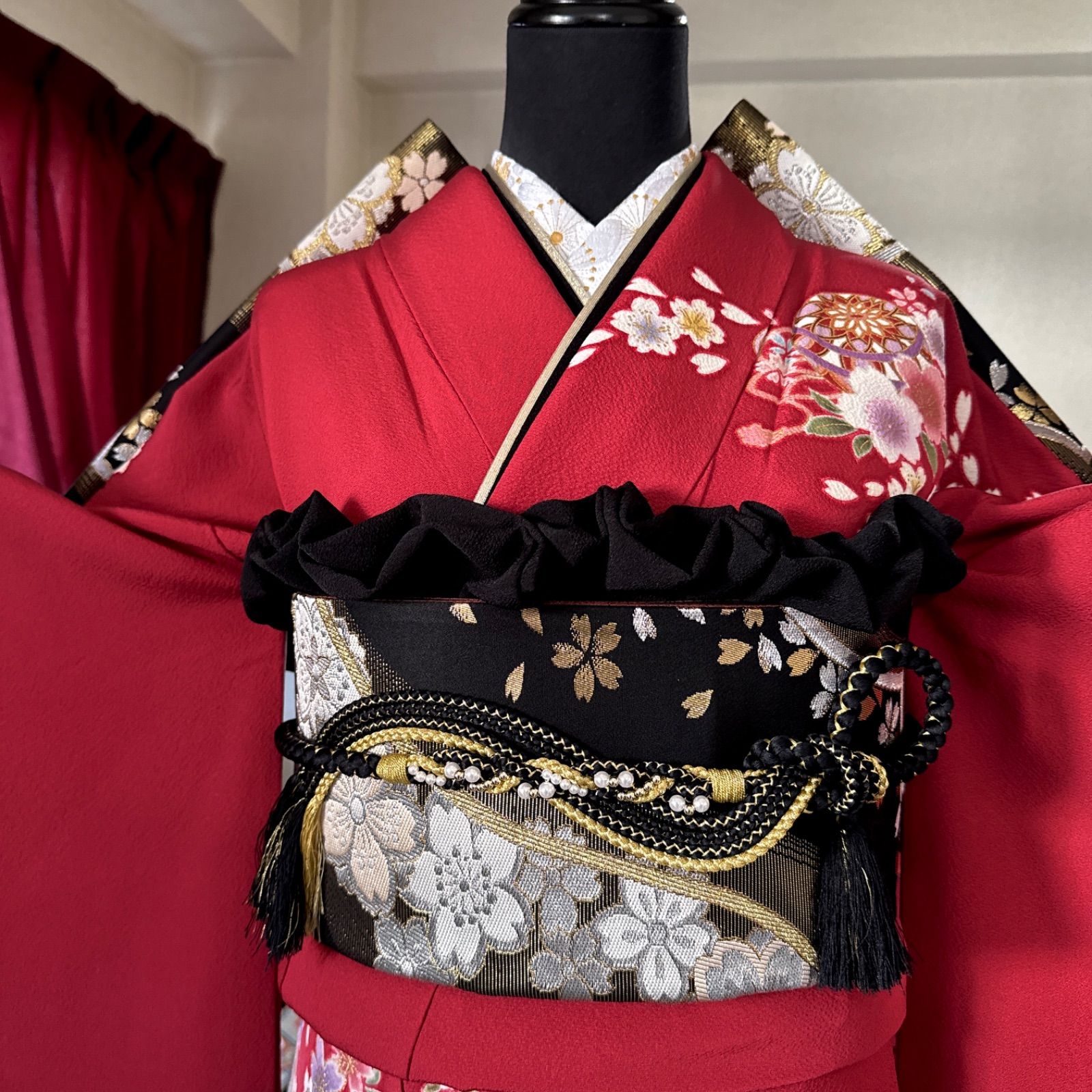 振袖フルセット(7点)・成人式・古典柄・金彩加工・鹿の子模様・金駒刺繍・逸品 京友禅振袖・桃色・金駒刺繍┃かわいい古典【菊京屋】