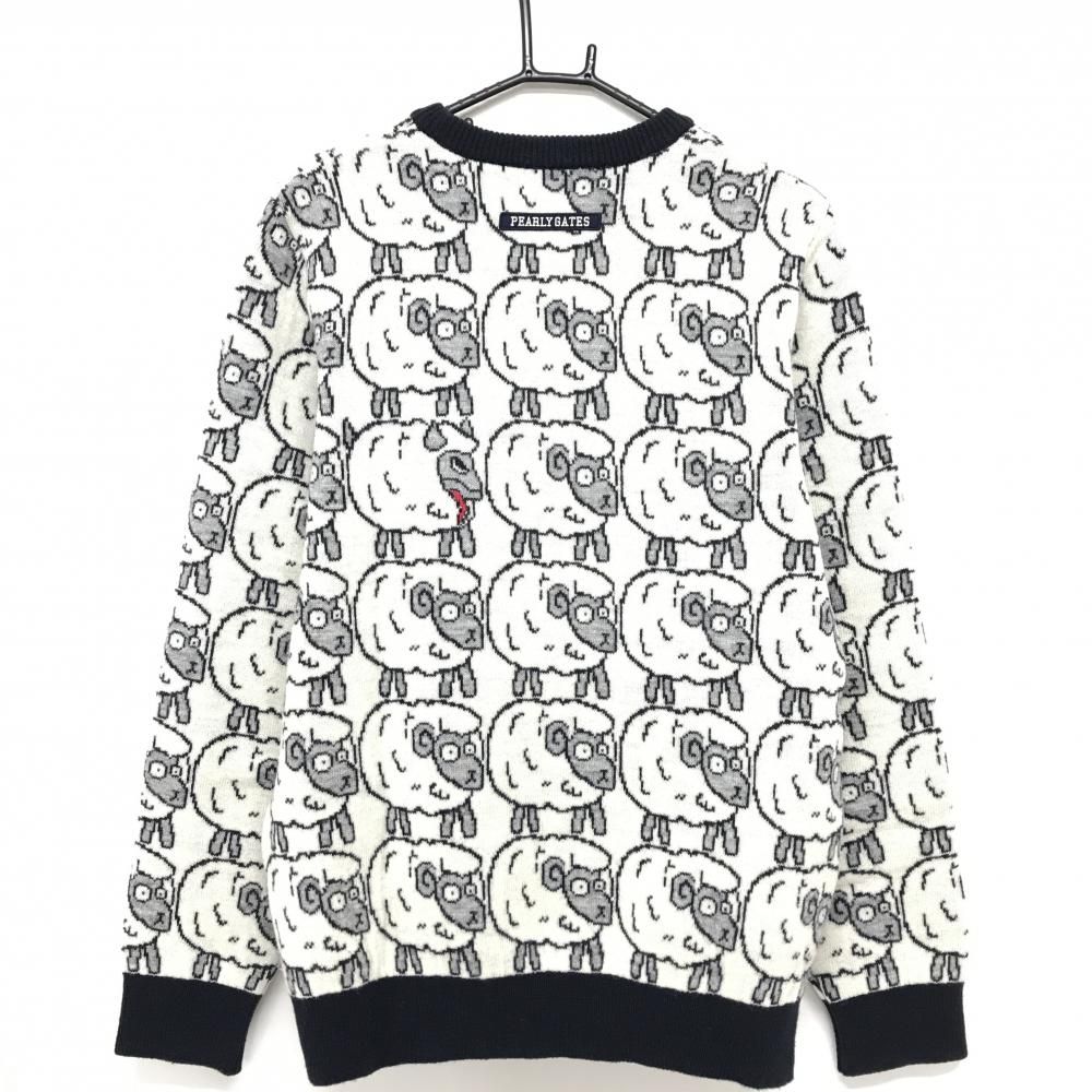 パーリーゲイツ セーター 白×ネイビー ひつじ総柄 ニット メンズ 6 XL ゴルフウェア PEARLY GATES