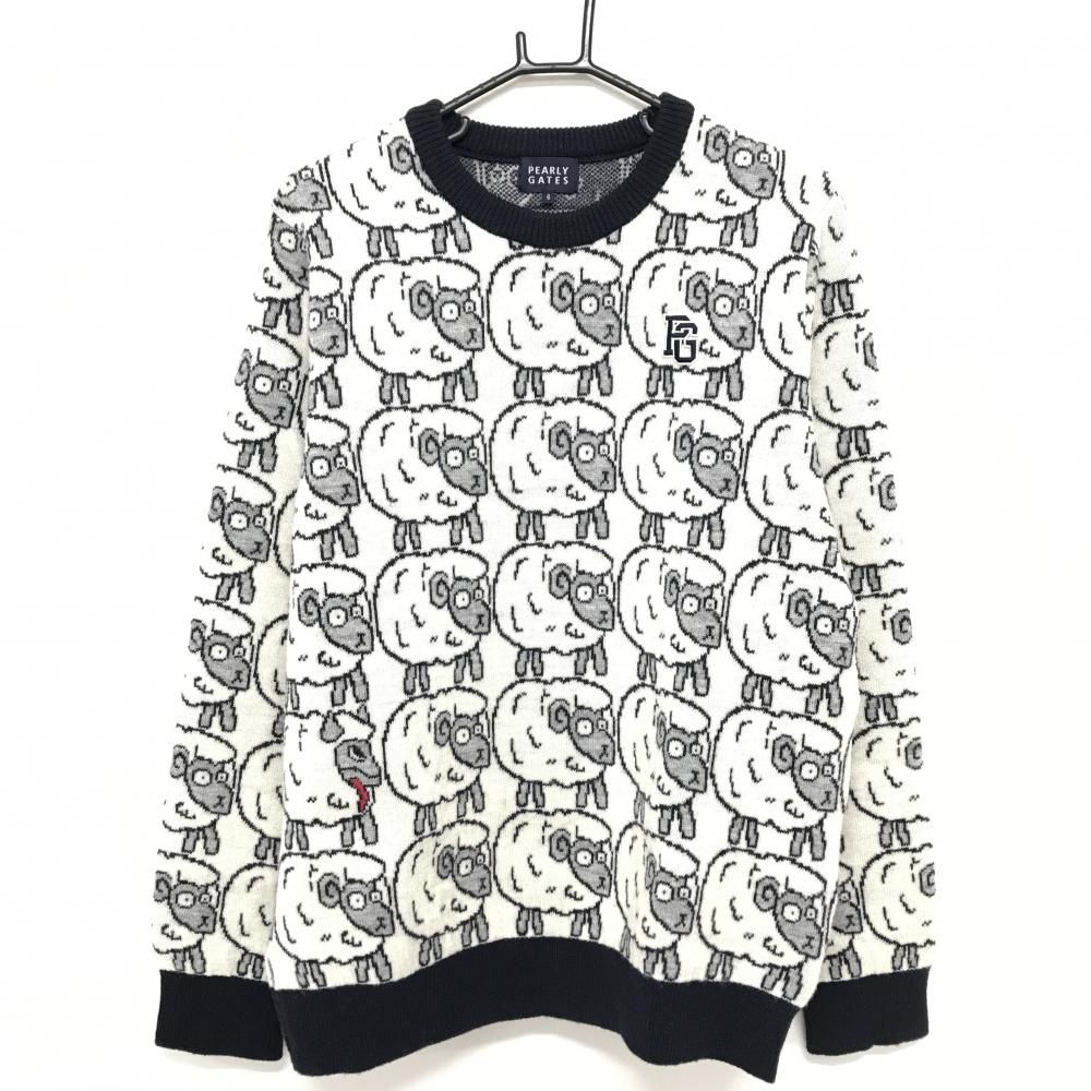 パーリーゲイツ セーター 白 ネイビー ひつじ総柄 ニット メンズ 6 XL ゴルフウェア PEARLY GATES
