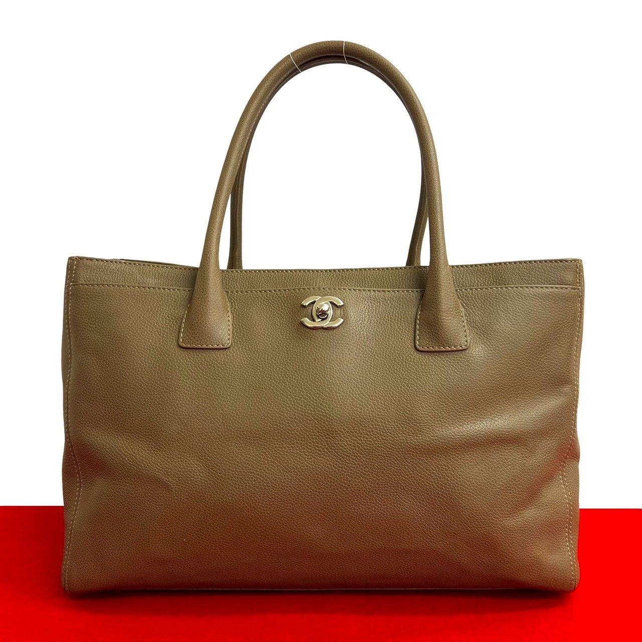 シール有 17番台 CHANEL シャネル ココマーク キャビアスキン レザー 本革 ハンドバッグ トートバッグ ベージュ f 75-3