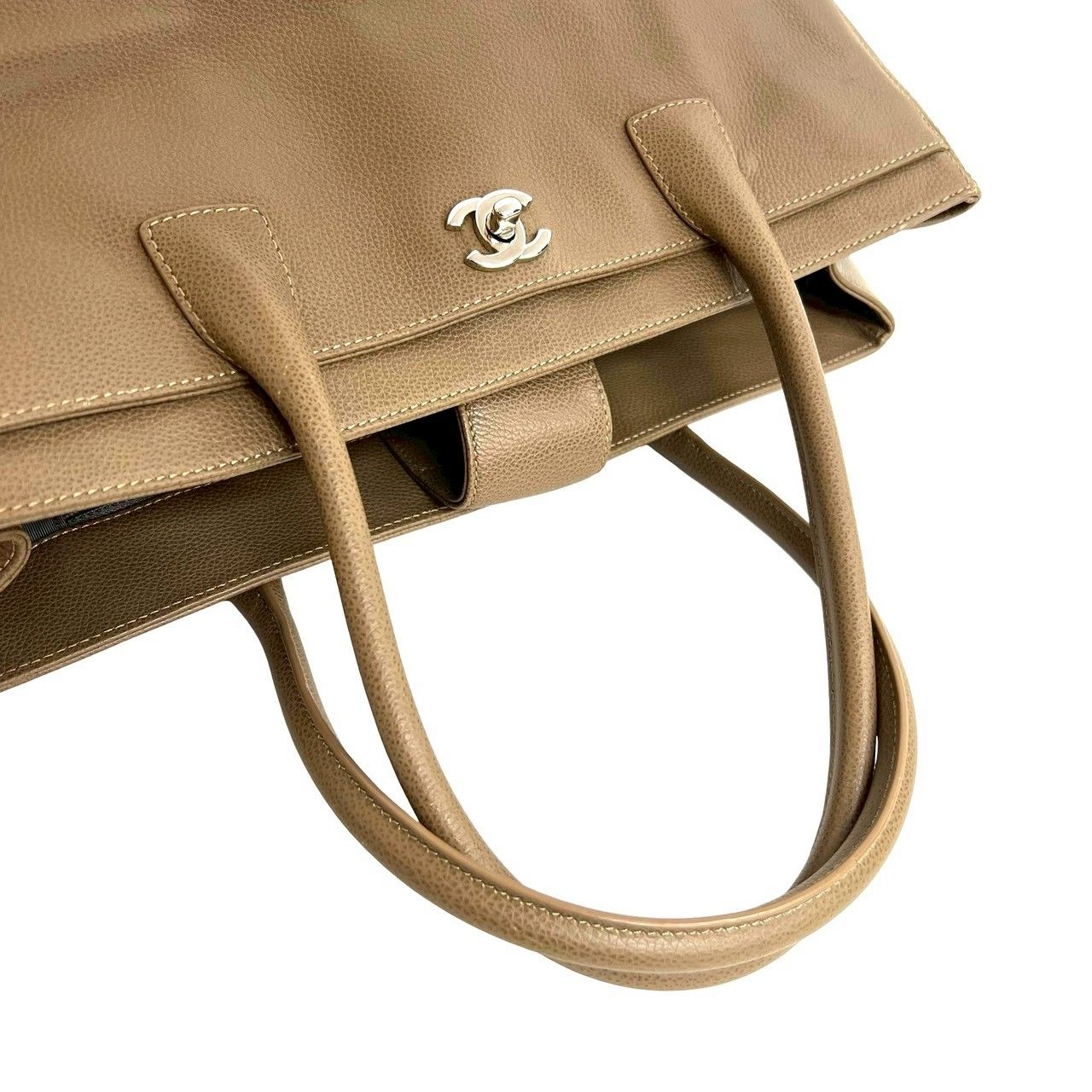 シール有 17番台 CHANEL シャネル ココマーク キャビアスキン レザー 本革 ハンドバッグ トートバッグ ベージュ f 75-3 トートバッグ バッグ