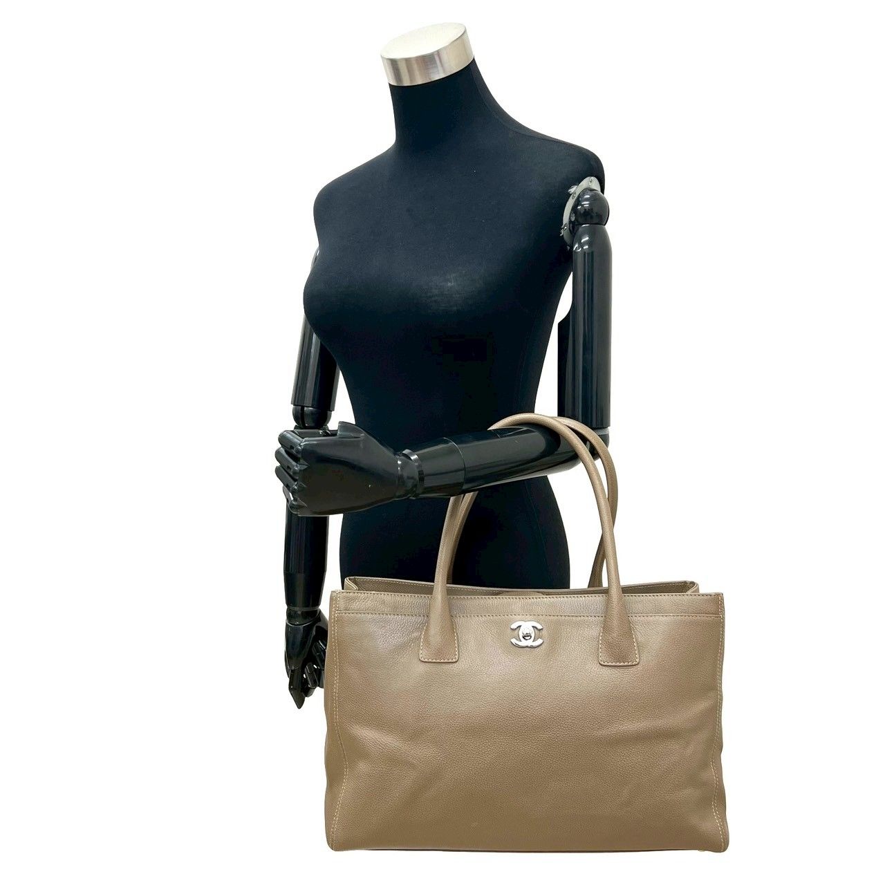 シール有 17番台 CHANEL シャネル ココマーク キャビアスキン レザー 本革 ハンドバッグ トートバッグ ベージュ f 75-3