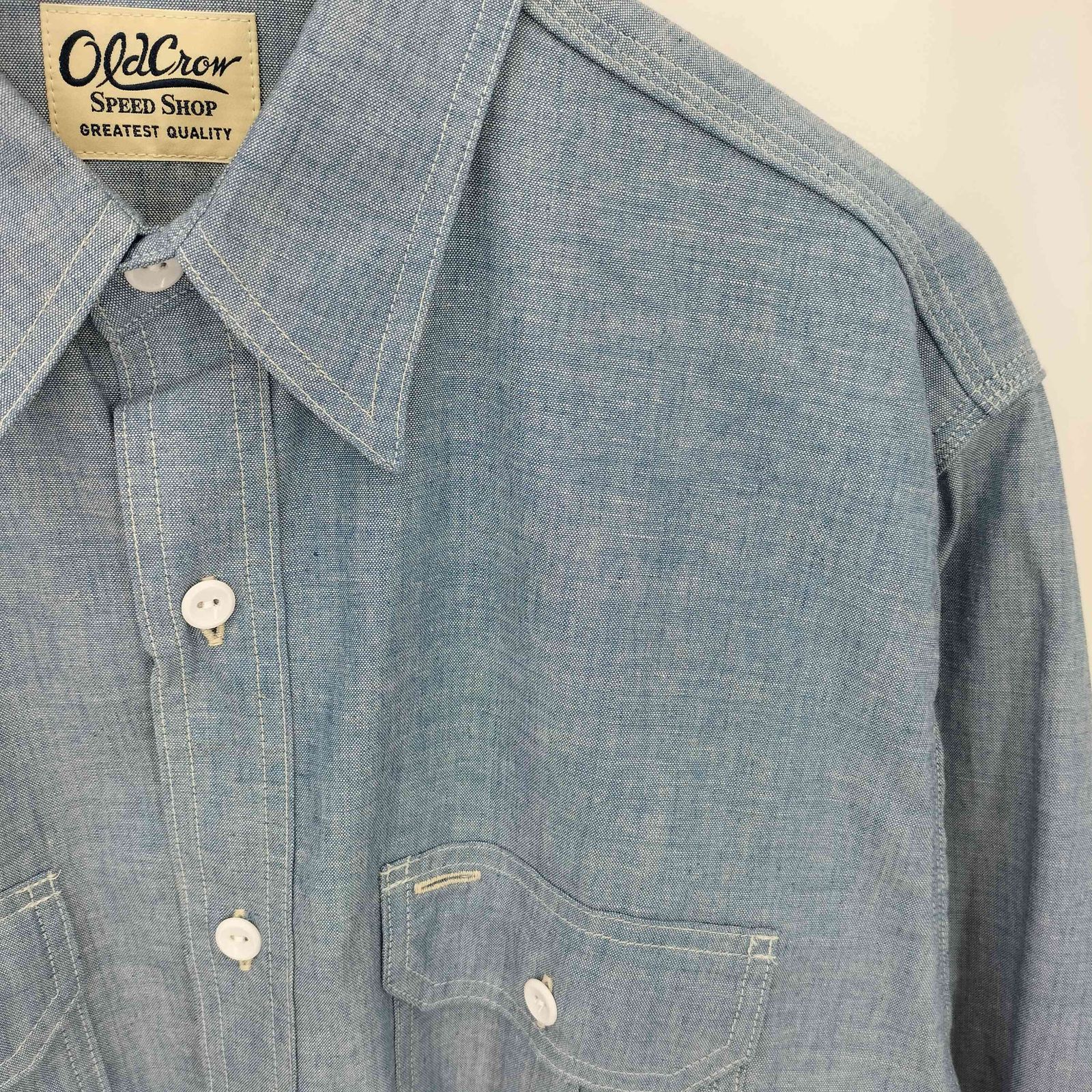OLD CROW(オールドクロウ) CROW L/S WORK SHIRTS フロントポケット デニムシャンブレー長袖シャツ メンズ  M【中古】【ブランド古着バズストア】 オールドクロウ OLD CROW CROW L/S WORK SHIRTS フロントポケット