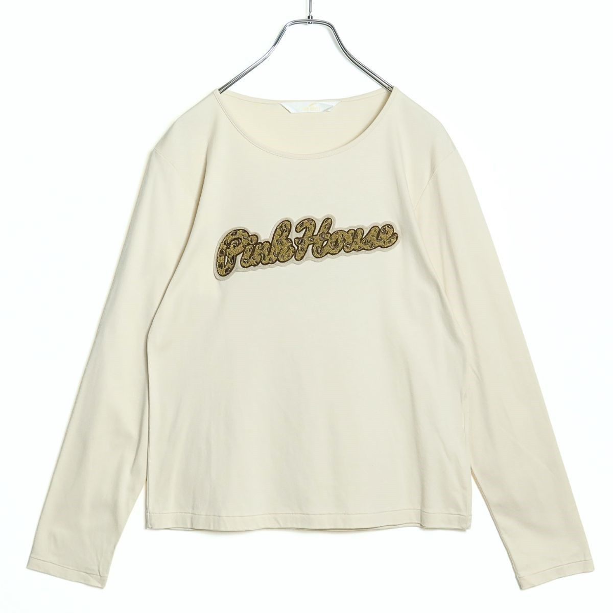 【極美品！】ピンクハウス★ブラウンのロゴワッペンが可愛い♪ 長袖カットソー サイズ4(L) アイボリー系 z16791 極美品！】ピンクハウス☆ブラウンのロゴワッペンが可愛い♪ 長袖