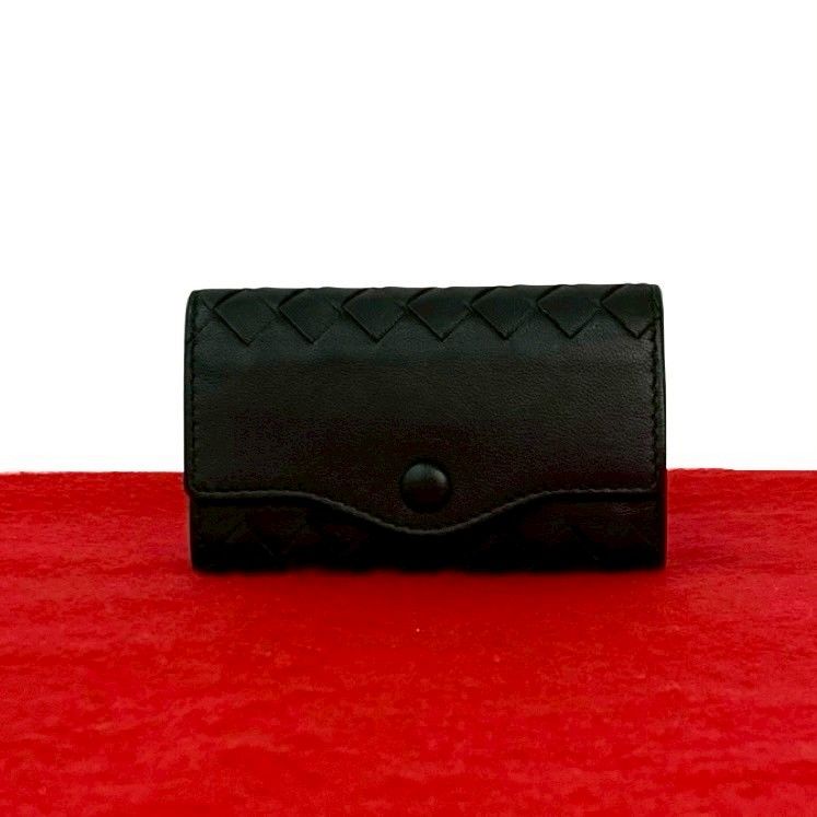 BOTTEGA VENETA ボッテガヴェネタ イントレチャート レザー 本革 キーケース キーカバー キーリング ブラック 黒 76190