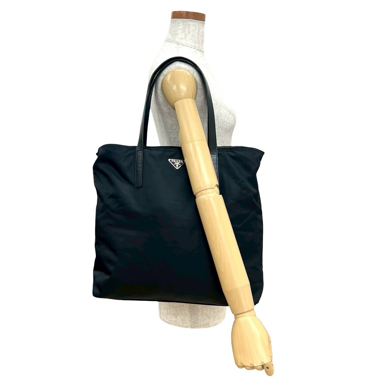 PRADA プラダ 三角ロゴ 金具 レザー 本革 テスート ナイロン トートバッグ ハンドバッグ セミショルダーバッグ ブラック 62789