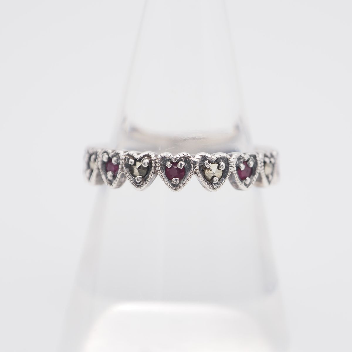 L 355 ANNA SUI アナスイ 925刻印 リング ルビー ピンクスピネル マーカサイト マルカジット ハート デザイン シルバー 指輪 12号