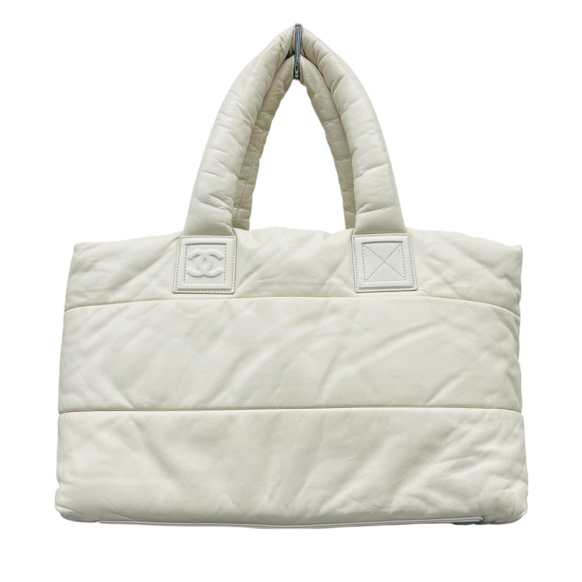 CHANEL シャネル コココクーン GM トートバッグ ココマーク ラムスキン レザー 12番台シリアル ブティックシール付き ホワイト アイボリー ラージ ハンドバッグ ABランク 鑑定済