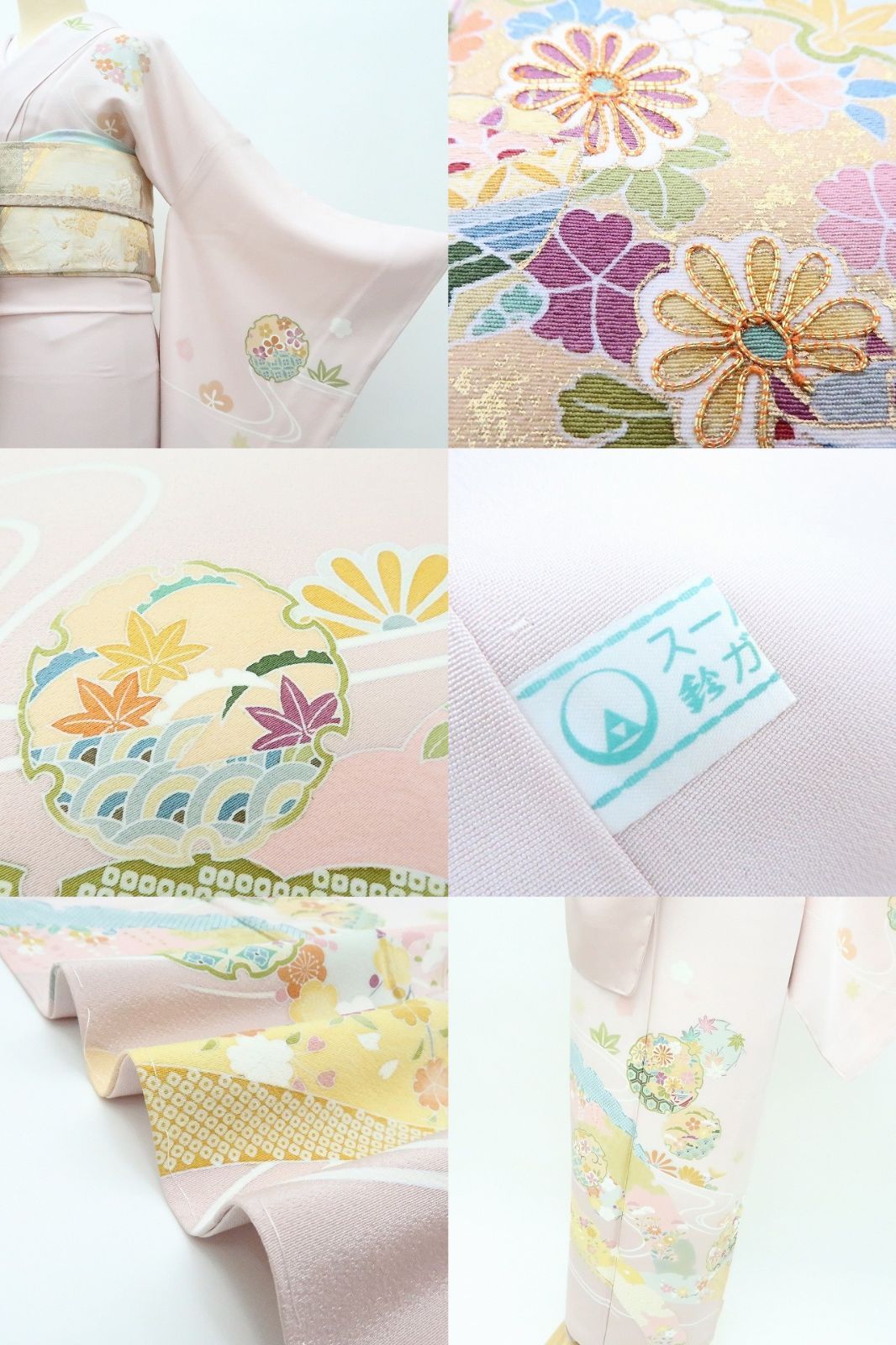 専用Y3345◆鈴乃屋謹製 正絹 縦絽 金駒刺繡 手縫い仕立て 訪問着 夏着物 Y3345◇鈴乃屋謹製 正絹 縦絽 金駒刺繡 手縫い仕立て 訪問着 夏着物