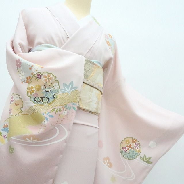 百華❀Y4235◇鈴乃屋謹製 金駒刺繡 仕付け糸付 手縫い仕立て 正絹 桜