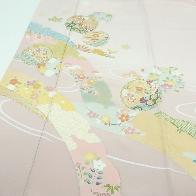 百華❀Y4235◇鈴乃屋謹製 金駒刺繡 仕付け糸付 手縫い仕立て 正絹 桜