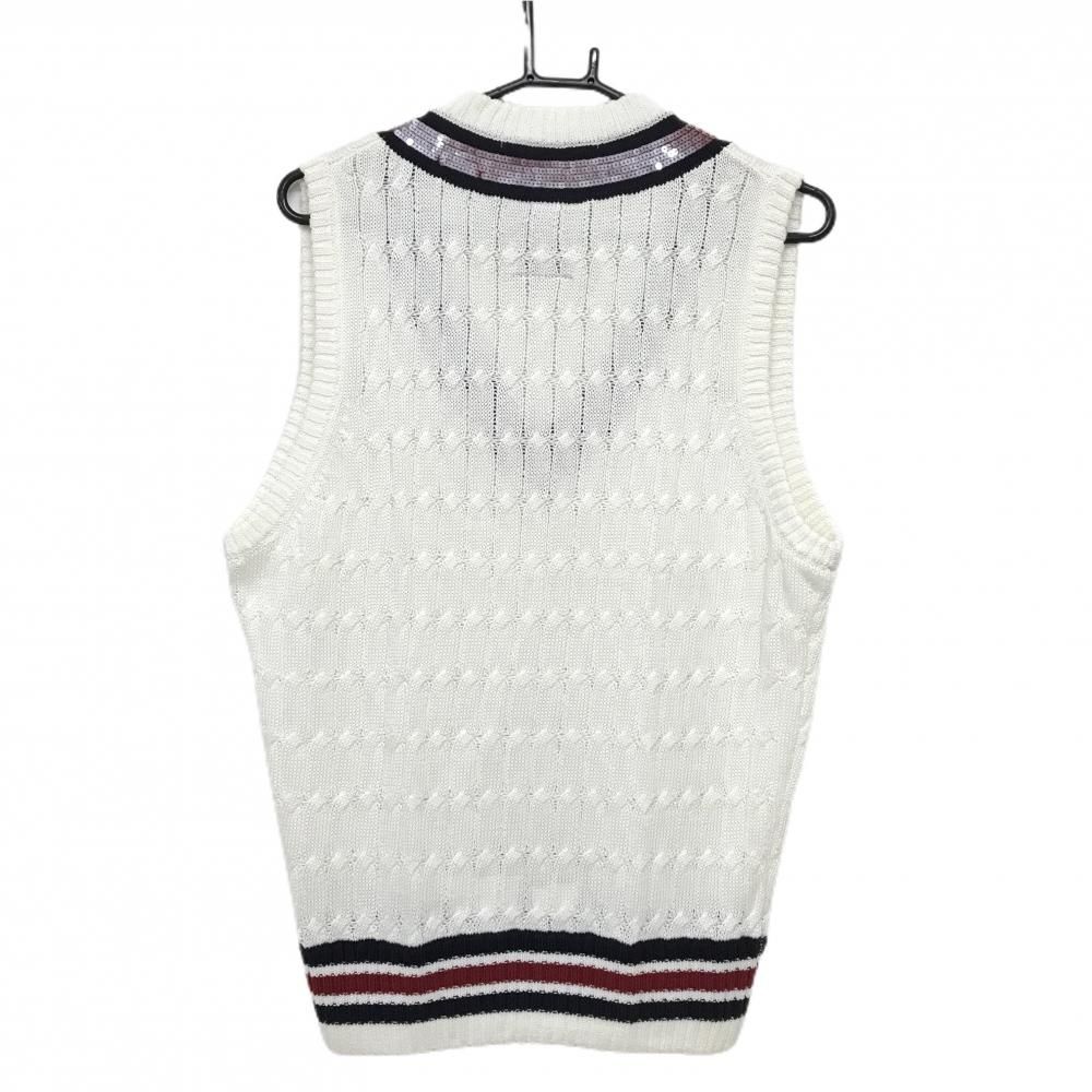 マークアンドロナ ニットベスト 白×黒 Vネック ワッペン スカル メンズ L ゴルフウェア MARK＆LONA