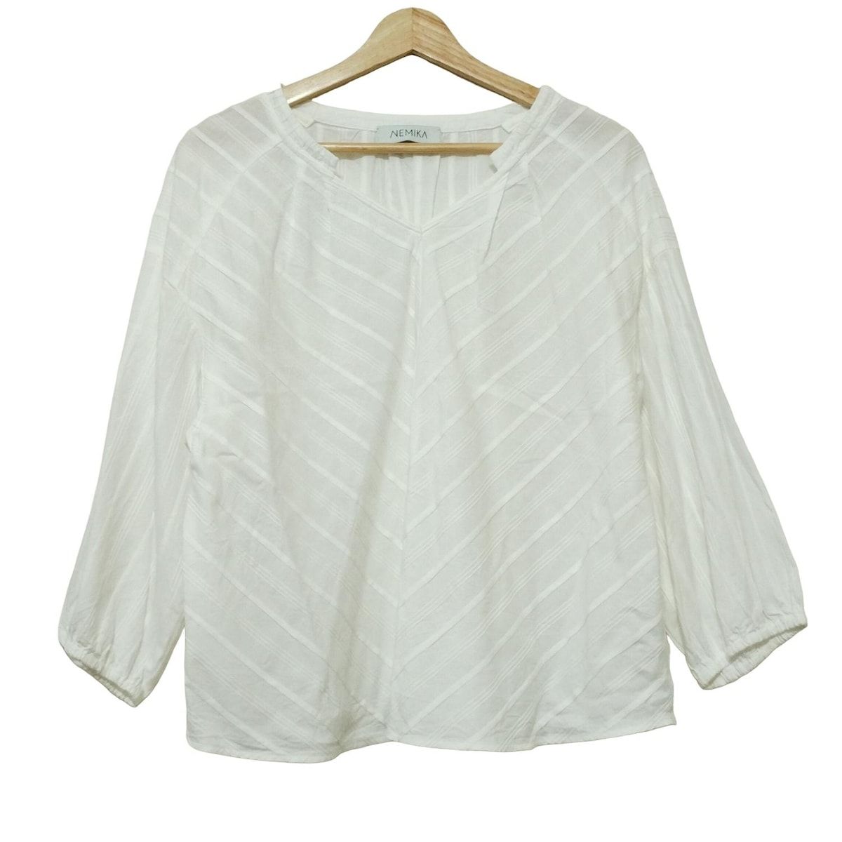 NEMIKA by Leilian ネミカ 七分袖カットソー サイズ13 S レディース - 白 ストライプ