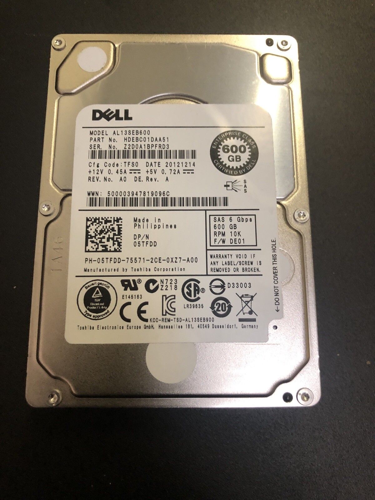 90日保証/再生品】5TFDD DELL 05TFDD 600GB 6G 10K 2.5 SFF SAS